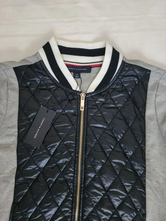Tommy Hilfiger Women's Lush Life Casual Quilted Bomber Jacket Black/Gray S/P NWT - Picture 6 of 13
